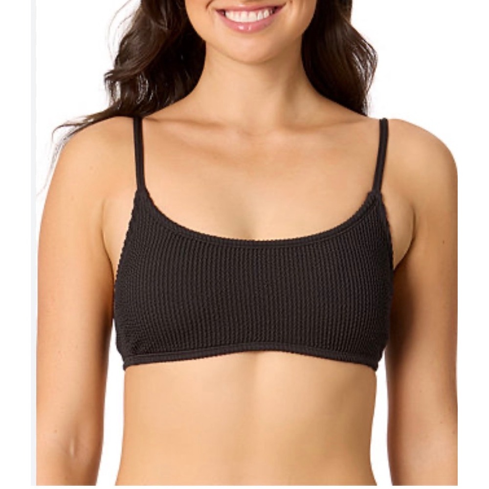 Salt + Cove Black Smocked Scoop Neck Bikini Top Lace Up Back Size Large NWT